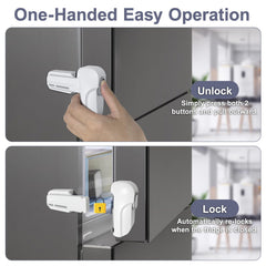 Uhimooi fridge lock adhesive installation shows peel-and-stick setup with no tools.