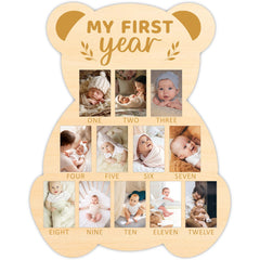 UIBOVA Bear My First Year Photo Board mounted on wall for milestones