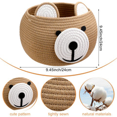 Uiifan bear design round cotton rope basket close-up showing soft storage.