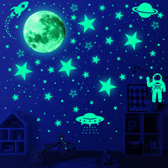 UJoowalk glow stars planets rockets and astronauts decor for kids' galaxy room.
