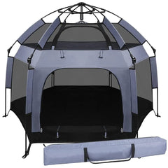 UJUJIA baby play yard with canopy ready for outdoor play, spacious and safe.