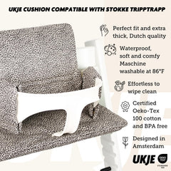 UKJE cushion easy-installation with Stokke Tripp Trapp shown during quick setup.