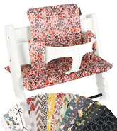 UKJE cushion for Stokke Tripp Trapp pink flowers front view, cozy mealtime seating.