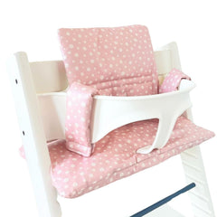 UKJE Stokke Tripp Trapp cushion pink daisy front view for comfortable mealtime seating