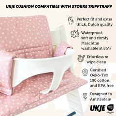 UKJE cushion pink daisy side view shows easy-clean laminated surface for quick wipe-down