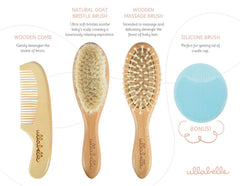 Ullabelle wooden goat-hair brush close-up highlighting ultra-fine bristles for soothing massage.