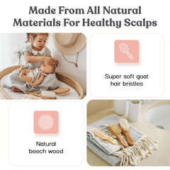 Ullabelle pink detangler brush closeup demonstrates easy smoothing for longer toddler hair