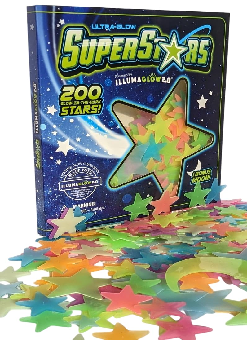 Ultra-Glow Super Stars glowstars multi-colored pack brightens ceilings for a magical night ambiance