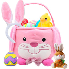 UMEELR Fluffy Bunny Basket close-up shows soft plush texture for gentle play.
