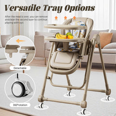 UMGOOGOO high chair five-point safety harness keeps child secure.