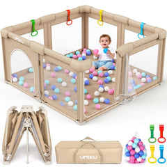 UMIKU baby playpen folded-compact-storage demonstrates quick setup and space saving.