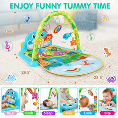 UMIKU Dinosaur play arch hanging toys boosts reach and grabbing skills during playtime.