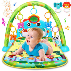 UMIKU dinosaur play mat arc with hanging rattles supports sensory exploration