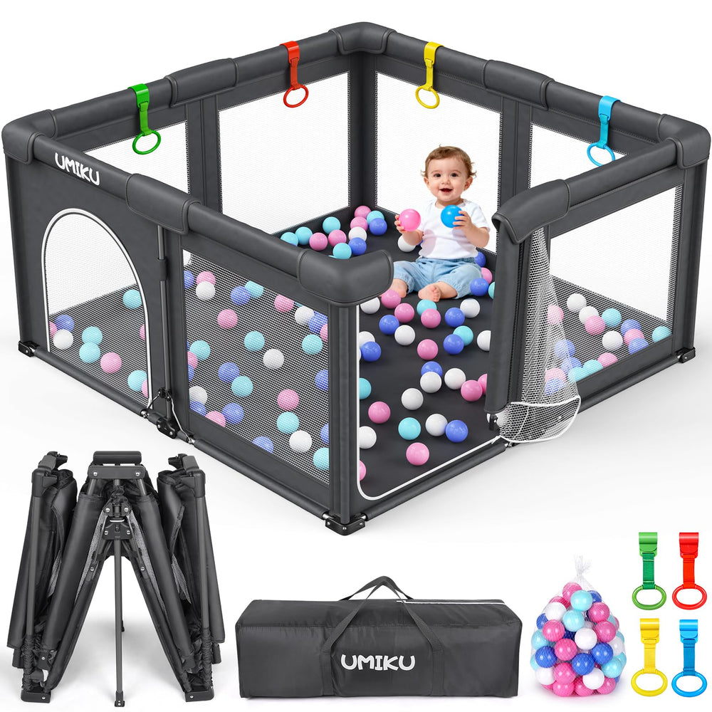 UMIKU foldable playpen assembly for quick, safe indoor setup and use