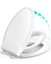 Uming elongated seat with built-in toddler seat, front view for easy potty training.