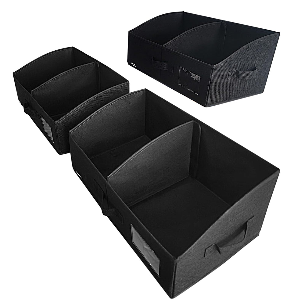 UNAMAX trapezoid storage bin closeup highlighting three-side handles for easy transport.