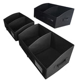 UNAMAX trapezoid storage bin closeup highlighting three-side handles for easy transport.