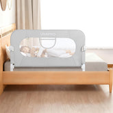 UNAPHO bed rail curved swing-down demonstrates easy entry for toddlers.