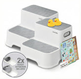 UNCLE WU toddler step stool grey front view shows non-slip treads for stability.