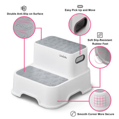 UNCLE WU toddler step stool grey non-slip pads protect floors and prevent slips.