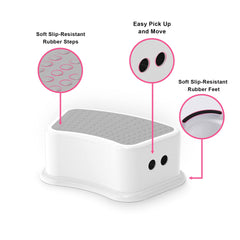 UNCLE WU kids step stool gray-white top view highlighting non-slip texture