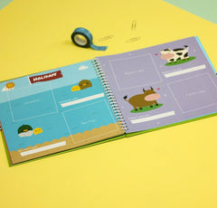 Unconditional ROSIE memory book inside pages showing twin milestones sections for memories