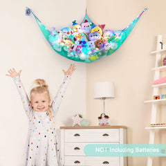 Unicorn Castle plush toy storage fits neatly in corner for tidy kids' room.