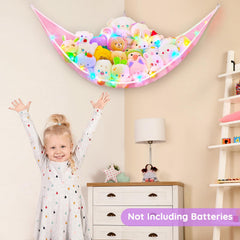 Unicorn Castle elastic-edge storage secures toys while maximizing corner space.