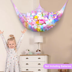 Unicorn Castle LED light string adds soft ambient glow to storage area.