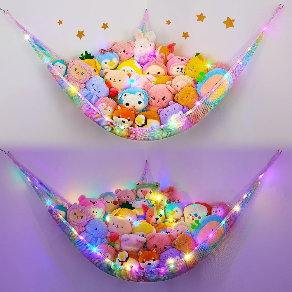 Unicorn Castle stuffed animal net hammock for clutter-free toy storage in kids' room