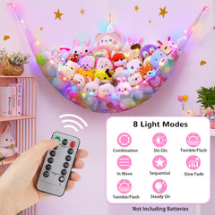 Unicorn Castle plush toy storage with wall hooks for easy mounting