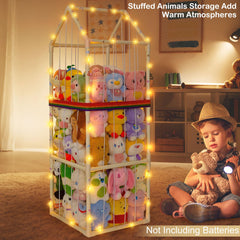 Unicorn Castle plushies storage LED lighting showcases decorative playroom appeal.