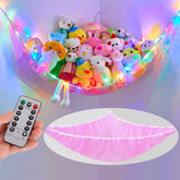 Unicorn Castle stuffed animal net hammock with LED strip adds playful storage and ambient light.