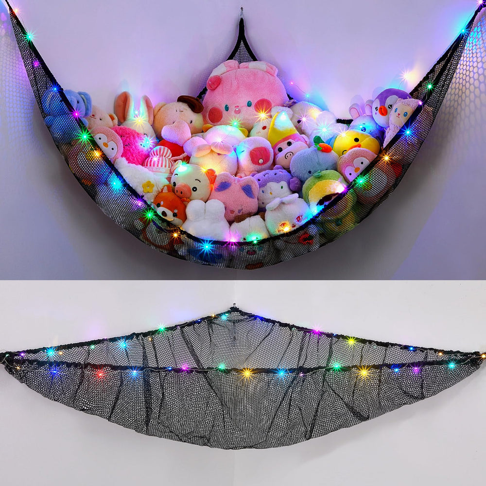 Unicorn Castle toy hammock hanging in a kid's corner for organized plush storage.