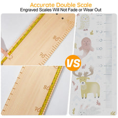 Unicorn Castle wooden-height-scale close-up highlights inches and centimeters for precise measurements.