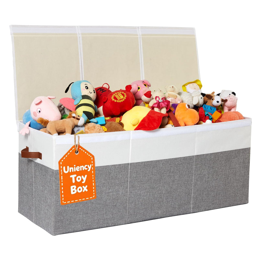 Uniency extra large toy box full capacity shows ample storage for toys and clutter control.