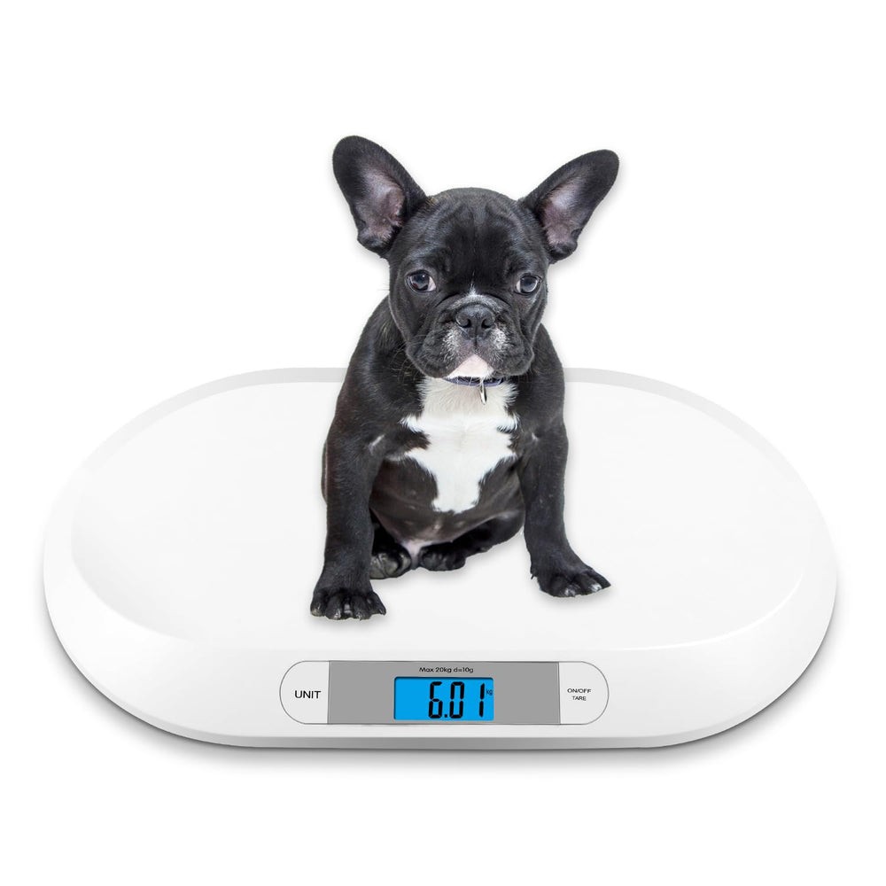 unipaws digital pet scale with a 20-inch curved surface provides stable, accurate pet weighing.