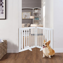 unipaws free-standing gate with two support feet enhances stability during use.