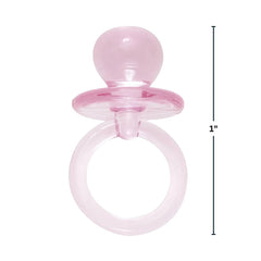 Unique pink pacifier favor on event table with crystal shine, ideal as take-home keepsake.