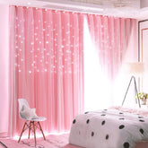UNISTAR stars blackout curtains pink panel close-up reveals star cutouts for dreamy privacy.