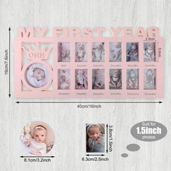 Unittype frame showing monthly slots for baby growth milestones in a tidy display.