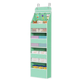 Univivi 5-shelf fabric door organizer in green offering roomy nursery storage at a glance