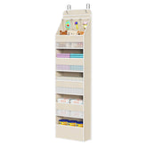 Univivi beige over-door organizer with six shelves for easy nursery storage.