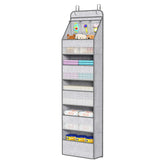 Univivi over-door organizer gray pattern front view showing space-saving design for baby essentials.