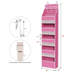 Univivi over-door organizer pink mesh window enables quick item visibility and ventilation for stored items.