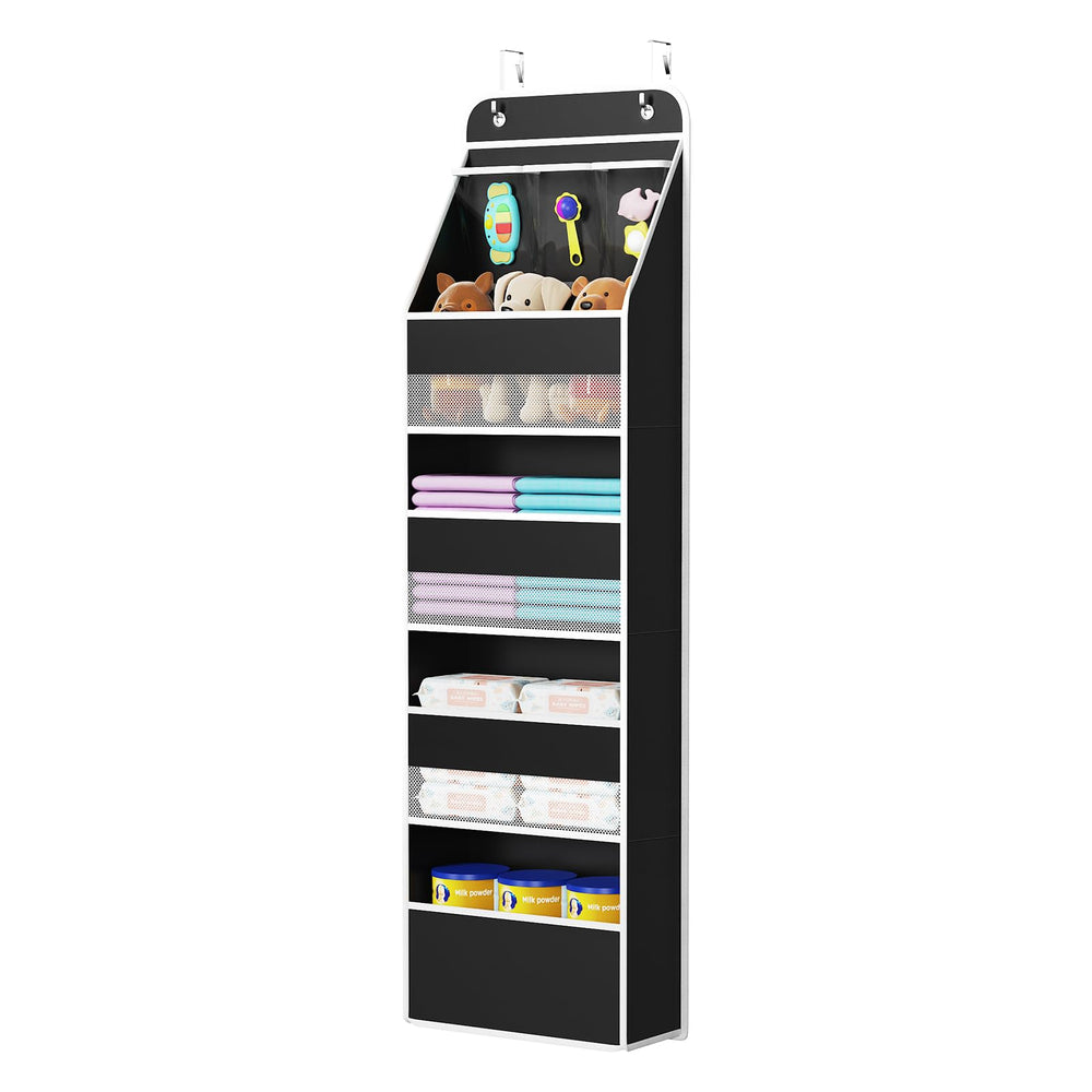 Univivi over-door storage organizer with four large pockets for easy baby bottle and diaper storage