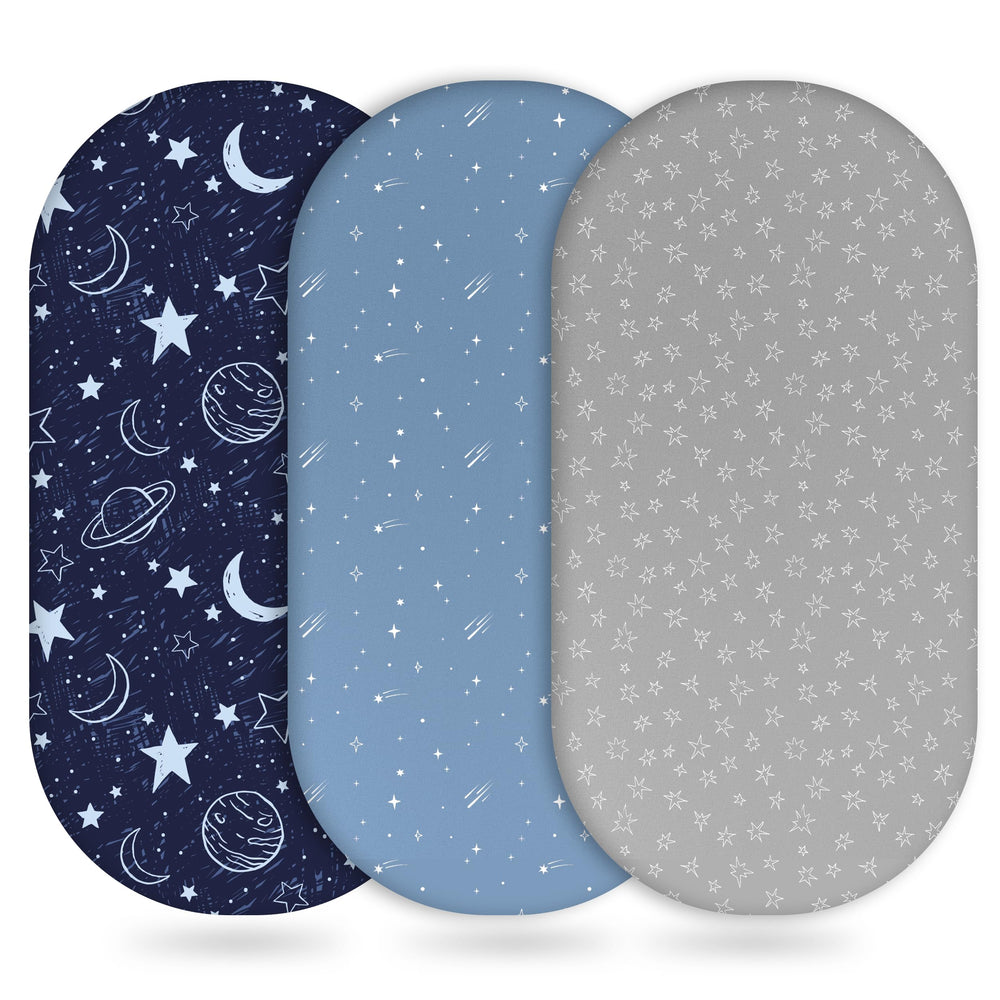Unnivoll bassinet sheets three-pack offers versatile colors for nursery decor and quick swaps.
