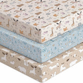 Unnivoll baby crib sheets in blue-apricot bear pattern provide cozy sleep for baby.