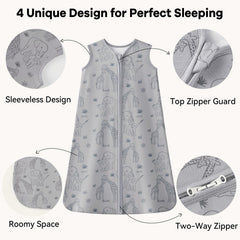 Unnivoll sleep sack 2-way zipper open detail for easy night changes.