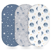 Unnivoll bassinet sheets grey moon flatlay highlight soft, breathable fabric for baby sleep.
